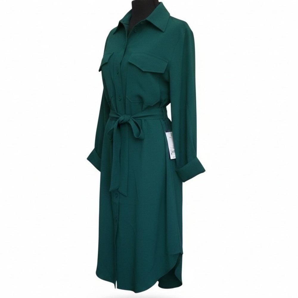 MP Massimo Piombo Midi Shirtdress Forest Green Button Front Belt XL NWT $110 - Picture 5 of 11
